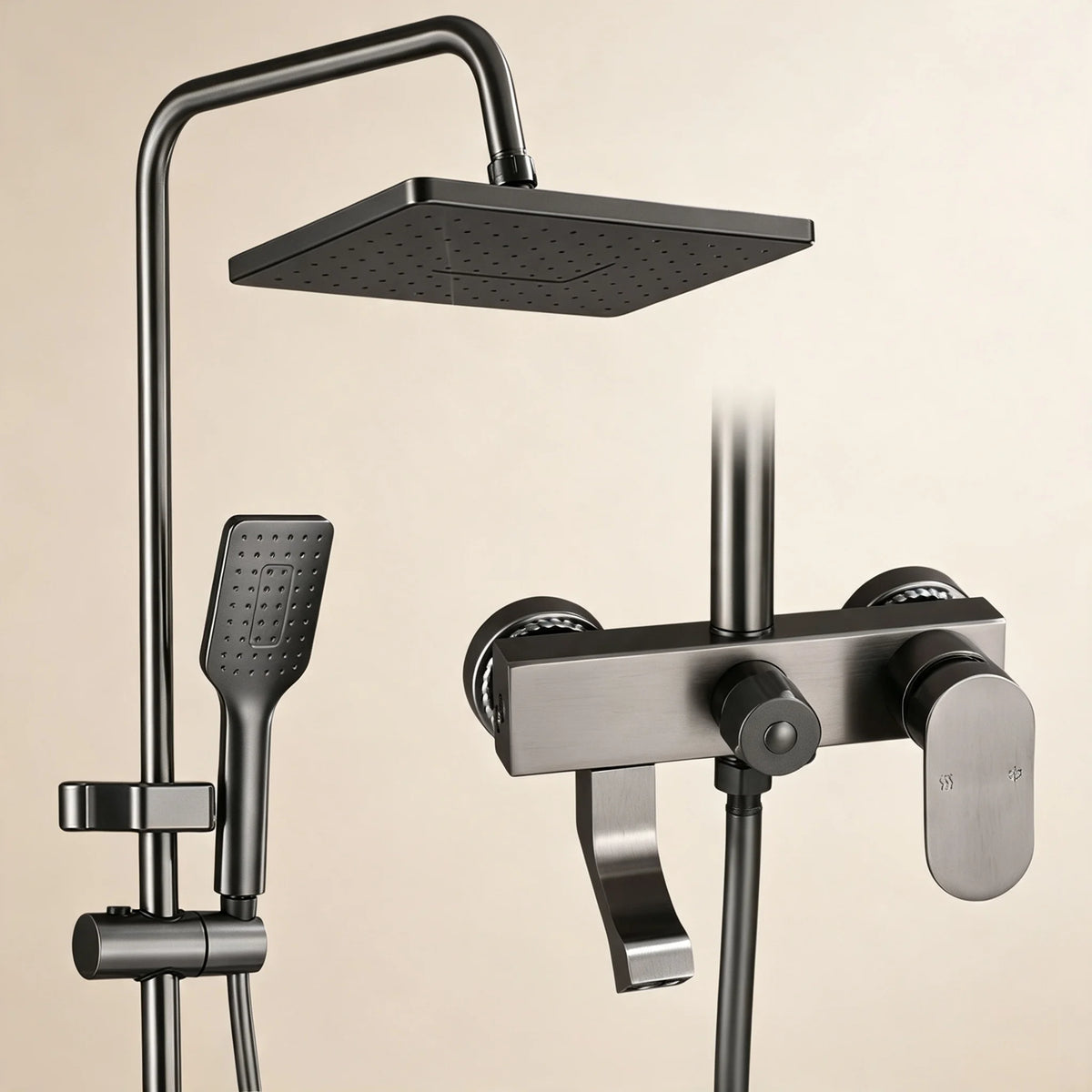 Wall-Mounted High-Flow 4-Function Shower System Faucet Set with Digital Display, Piano Keys, Ambient Lighting, 2-in-1 Handheld Shower Head and Rain Shower Head