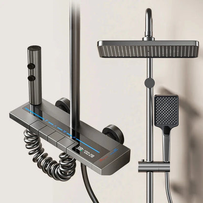 Wall-Mounted High-Flow 4-Function Shower System Faucet Set with Digital Display, Piano Keys, Ambient Lighting, 2-in-1 Handheld Shower Head and Rain Shower Head