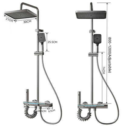 Wall-Mounted High-Flow 4-Function Shower System Faucet Set with Digital Display, Piano Keys, Ambient Lighting, 2-in-1 Handheld Shower Head and Rain Shower Head