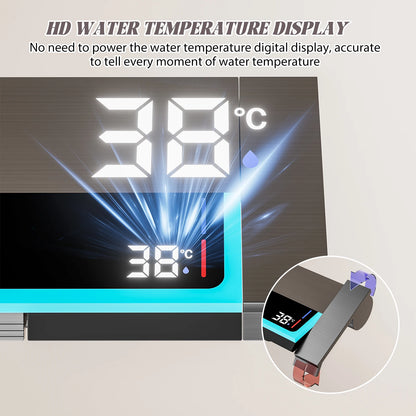 Wall-Mounted High-Flow 4-Function Shower System Faucet Set with Digital Display, Piano Keys, Ambient Lighting, 2-in-1 Handheld Shower Head and Rain Shower Head