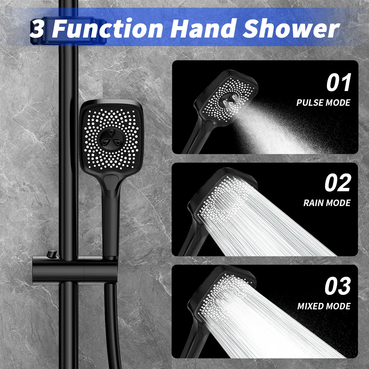 Black Bathroom Shower Faucet Set 4 Functions Digital Display Shower Thermostat Gray Black High Pressure Discharge Copper Taps