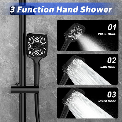 Black Bathroom Shower Faucet Set 4 Functions Digital Display Shower Thermostat Gray Black High Pressure Discharge Copper Taps
