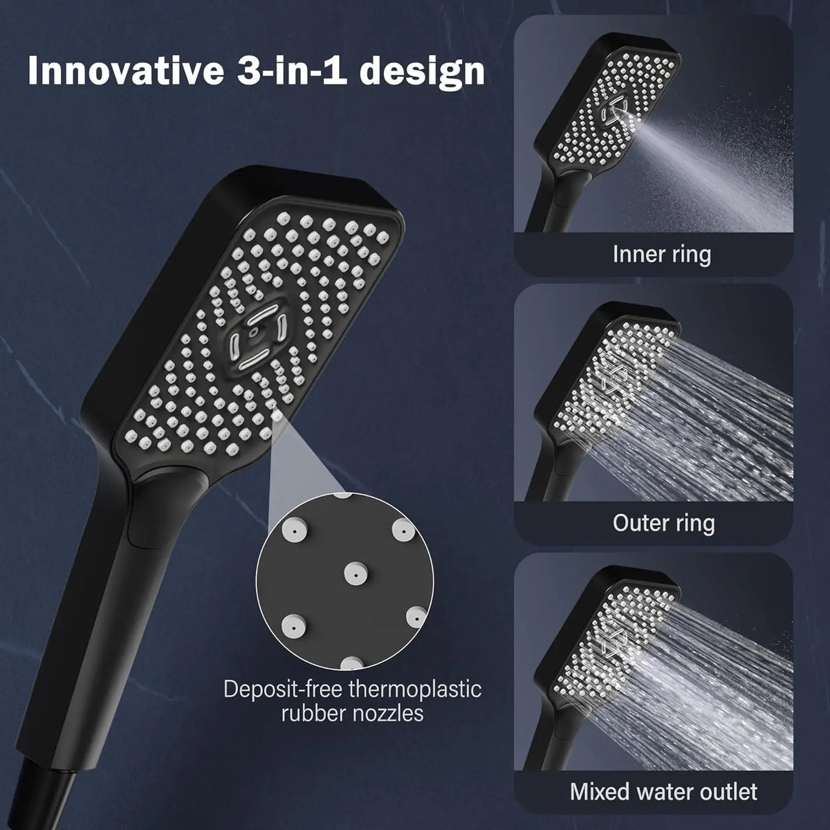 Rain Shower Set Without Taps, Stainless Steel Bathroom Shower System Adjustable Column with Shelf/Square Shower Head 25x25cm