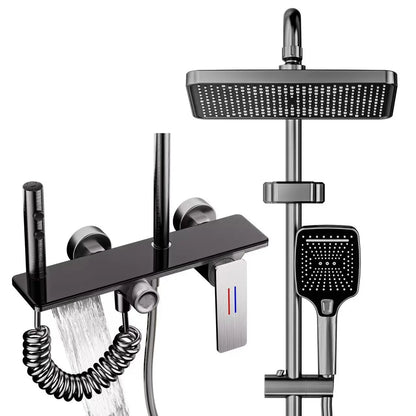 Black Bathroom Faucet Set with Rainfall Shower Head, Handheld Shower, Shower Spray Gun & Bathtub Faucet, Brushed Nickel Finish