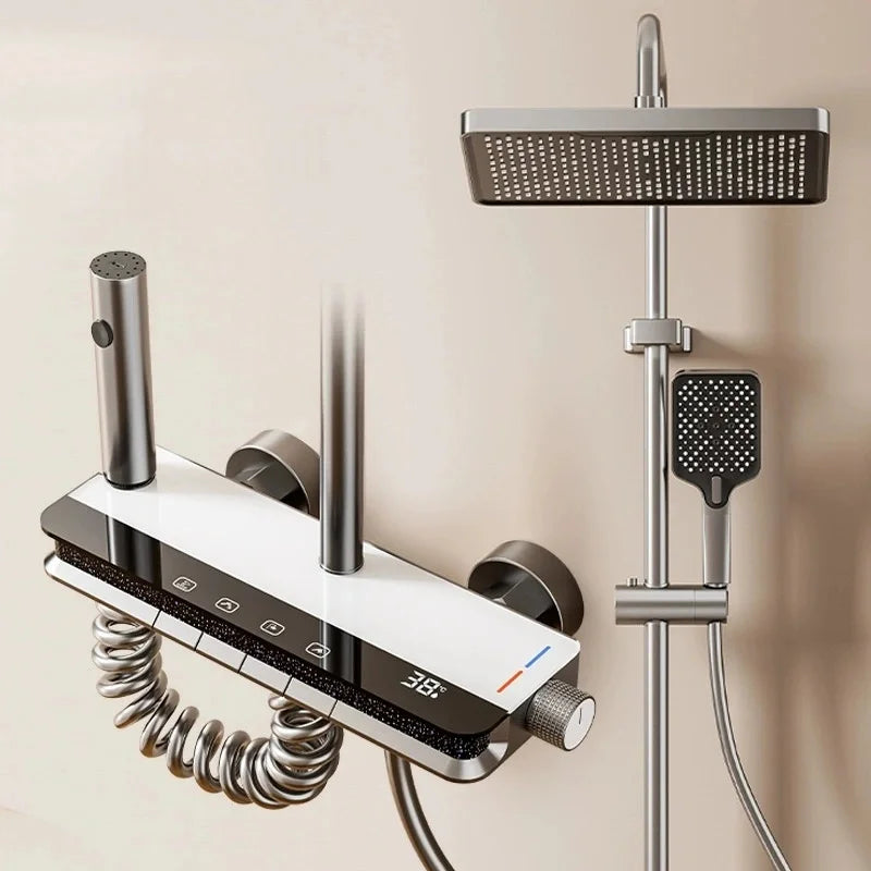 Shower System Bathroom Shower Set Bathtub Hot And Cold Shower Faucet LED Light Digital Brass Faucet Shower Set