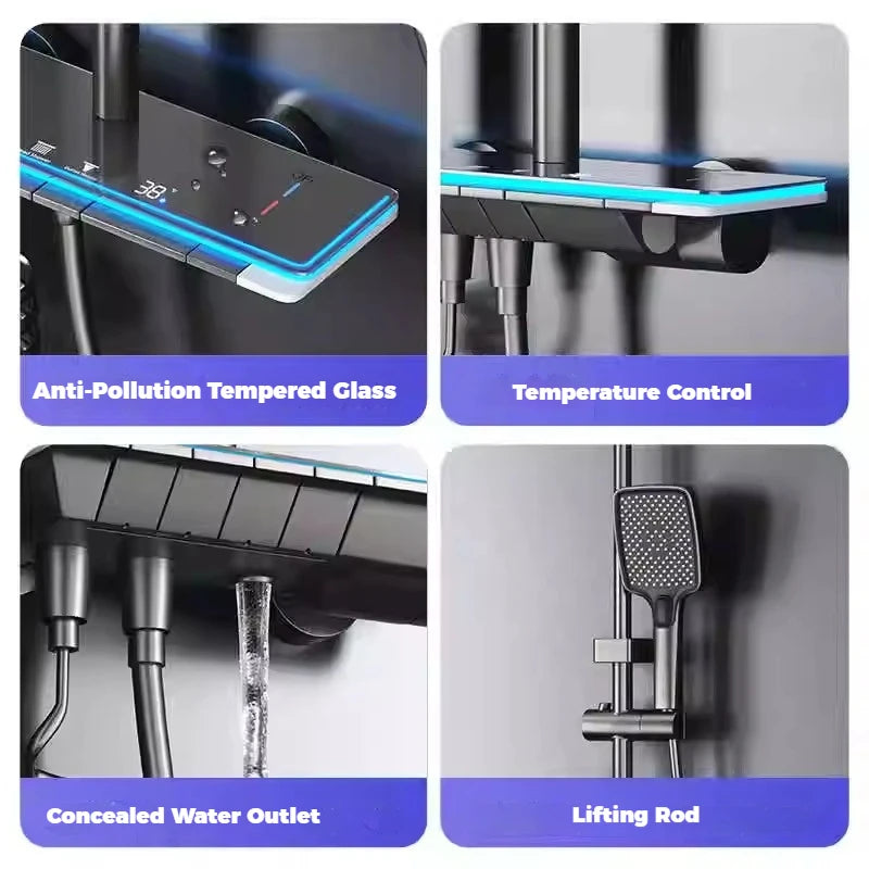 【Ship From EU】Digital Display Shower Set Shower Faucet System Set Hot Cold With Ambient Light Bathroom Faucet Shower Head