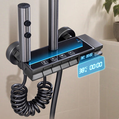 LED Light Shower Head Set Brass Mirror Thermostatic Bathtub Faucet  Electronic Display Hot & Cold Shower