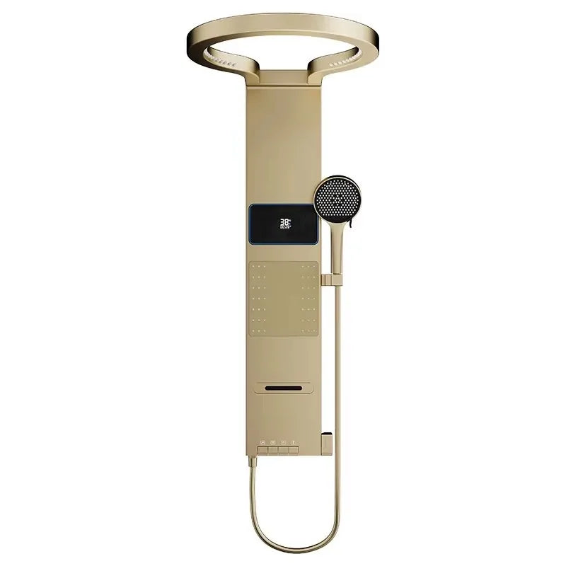 LED Shower Panel System Wall Mounted Rain & Waterfall Set Digital Display Piano Keys Multifunctional Bathroom Faucet