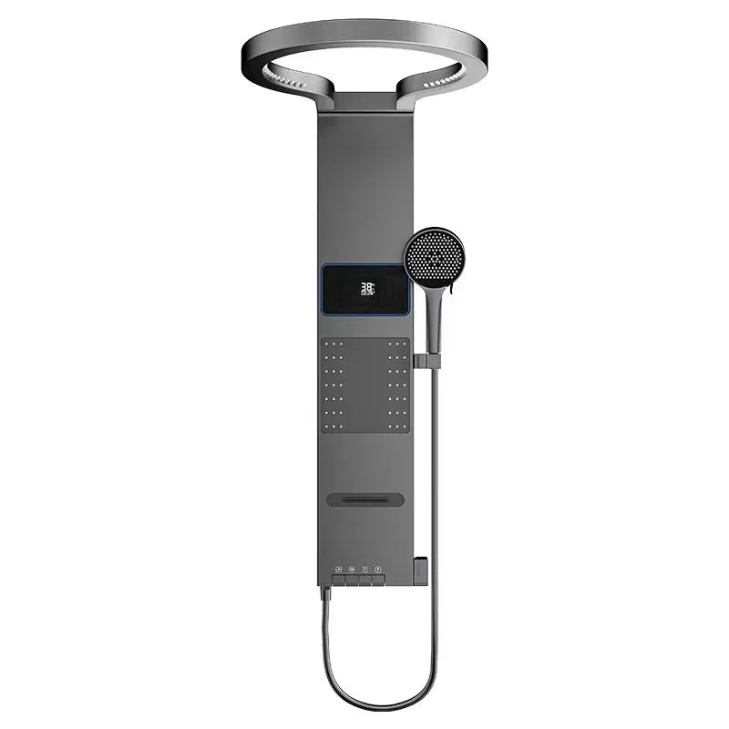LED Shower Panel System Wall Mounted Rain & Waterfall Set Digital Display Piano Keys Multifunctional Bathroom Faucet