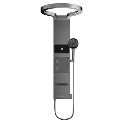 LED Shower Panel System Wall Mounted Rain & Waterfall Set Digital Display Piano Keys Multifunctional Bathroom Faucet