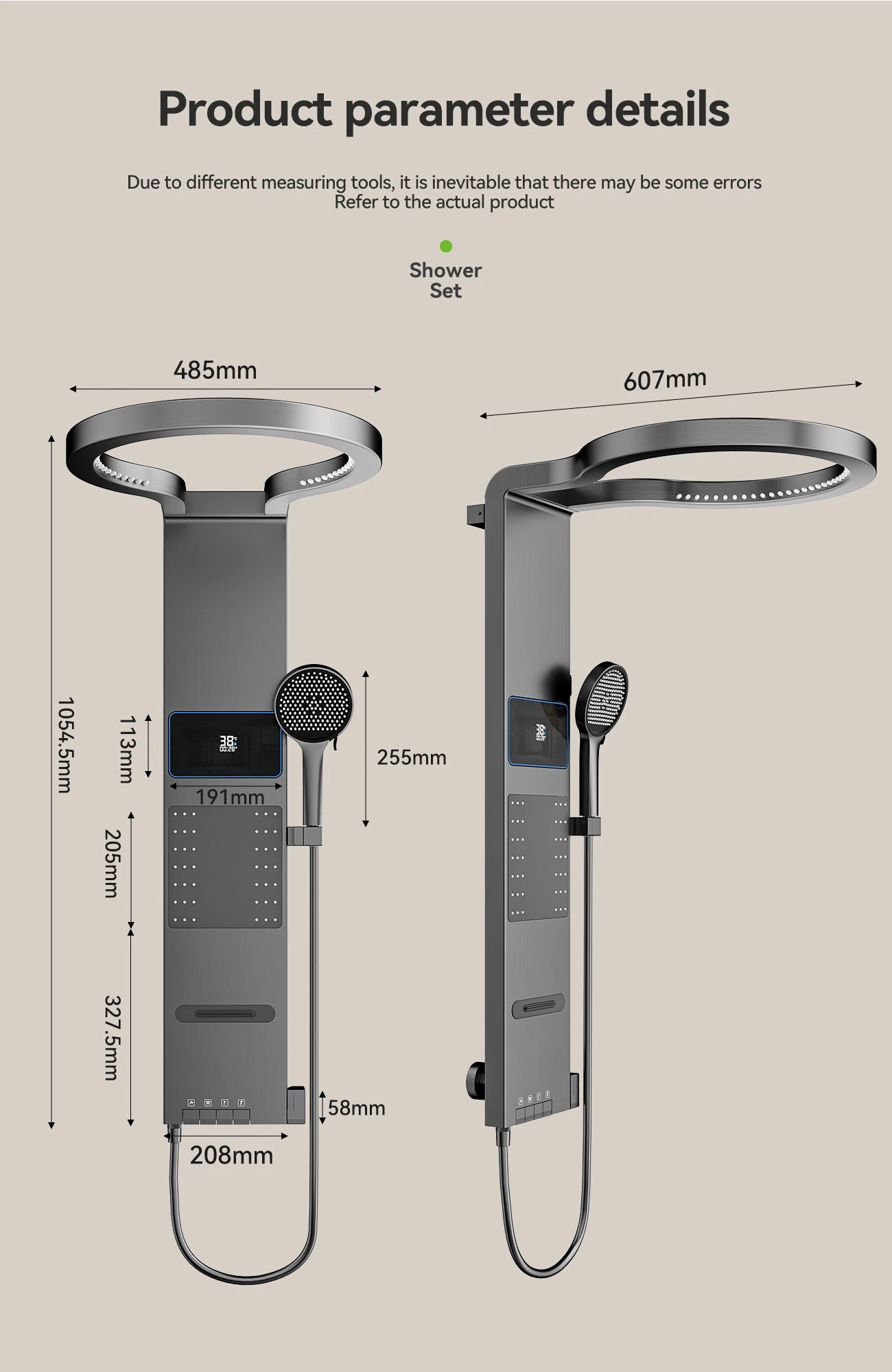 LED Shower Panel System Wall Mounted Rain & Waterfall Set Digital Display Piano Keys Multifunctional Bathroom Faucet