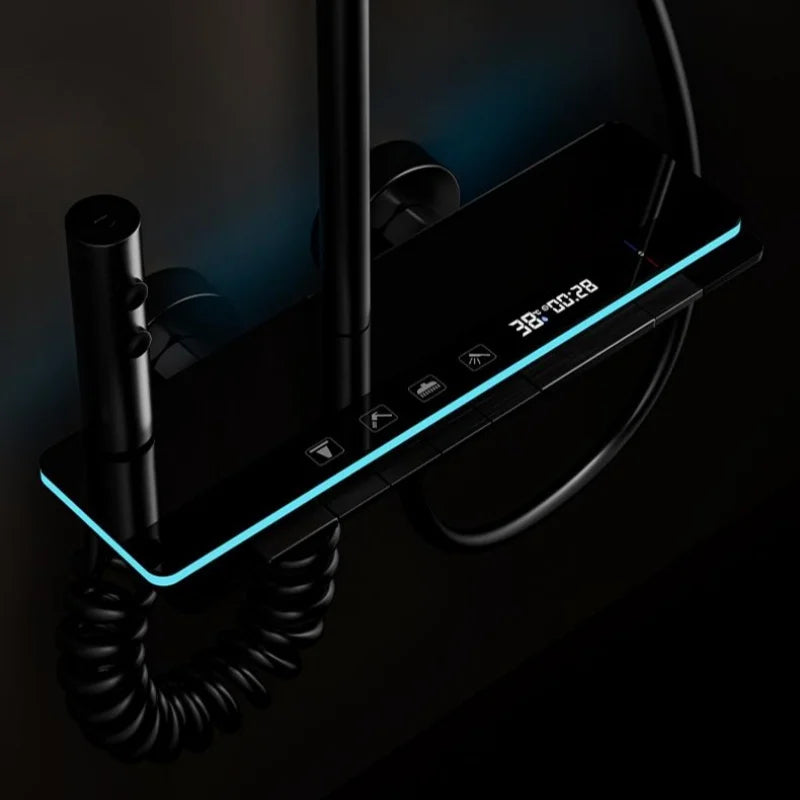 【Ship From EU】Digital Display Shower Set Shower Faucet System Set Hot Cold With Ambient Light Bathroom Faucet Shower Head