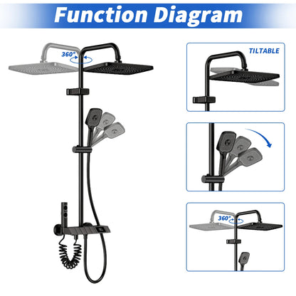 Black Bathroom Shower Faucet Set 4 Functions Digital Display Shower Thermostat Gray Black High Pressure Discharge Copper Taps