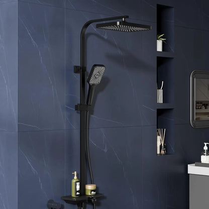 Rain Shower Set Without Taps, Stainless Steel Bathroom Shower System Adjustable Column with Shelf/Square Shower Head 25x25cm