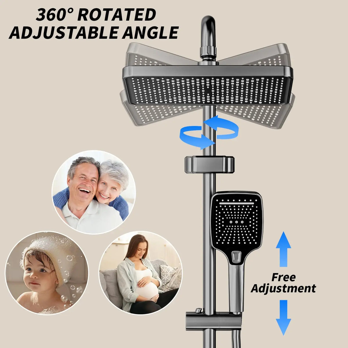 Black Bathroom Faucet Set with Rainfall Shower Head, Handheld Shower, Shower Spray Gun & Bathtub Faucet, Brushed Nickel Finish