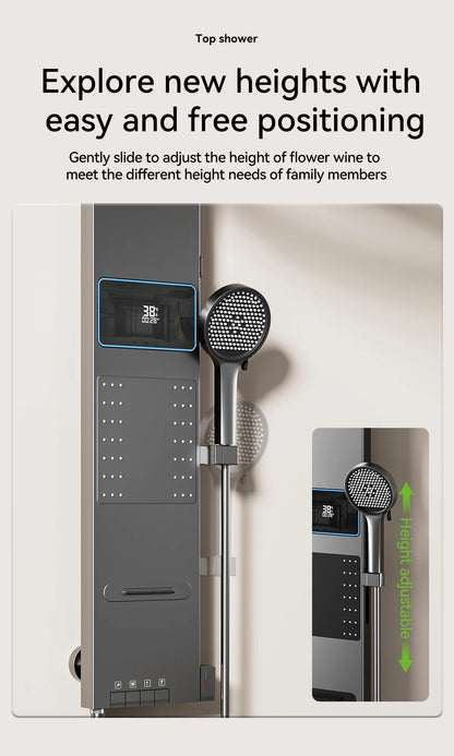 LED Shower Panel System Wall Mounted Rain & Waterfall Set Digital Display Piano Keys Multifunctional Bathroom Faucet