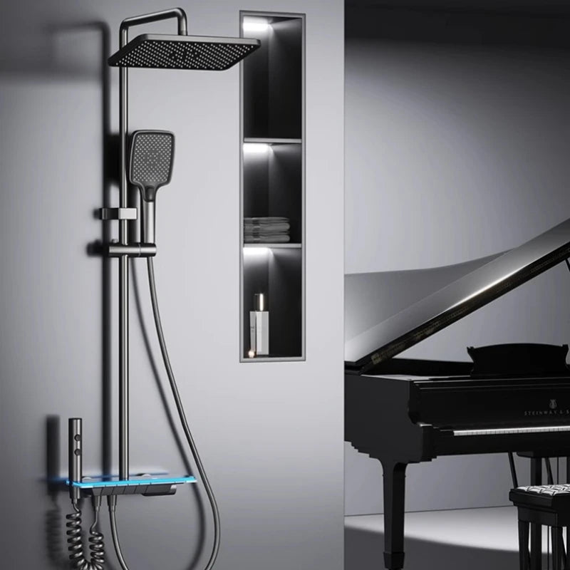 【Ship From EU】Digital Display Shower Set Shower Faucet System Set Hot Cold With Ambient Light Bathroom Faucet Shower Head