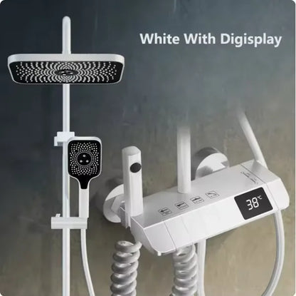 Black Bathroom Shower Faucet Set 4 Functions Digital Display Shower Thermostat Gray Black High Pressure Discharge Copper Taps