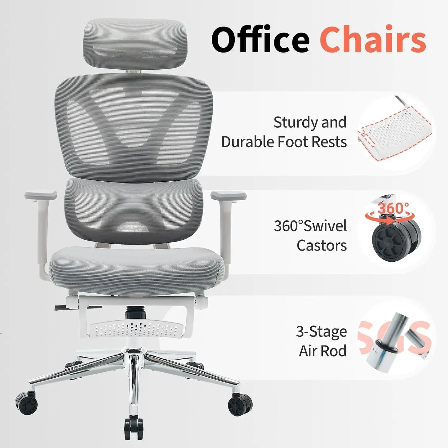Ergonomická židle s podnožkou a 3D područkami