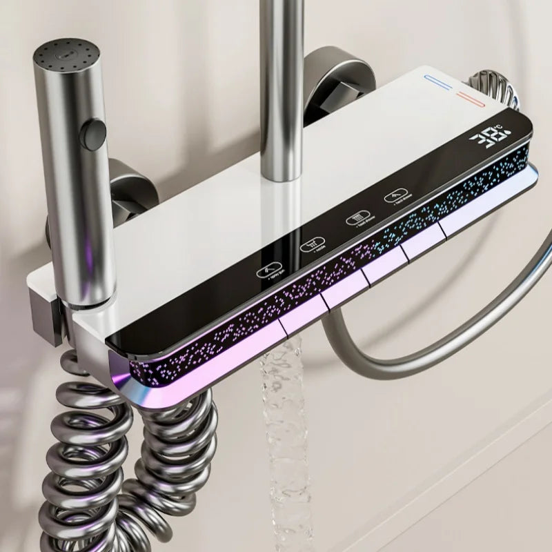 Shower System Bathroom Shower Set Bathtub Hot And Cold Shower Faucet LED Light Digital Brass Faucet Shower Set