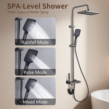 LED Light Shower Head Set Brass Mirror Thermostatic Bathtub Faucet  Electronic Display Hot & Cold Shower